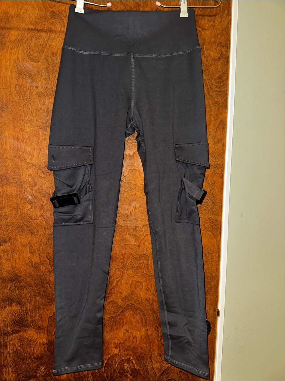 Black Cargo Leggings for women - Stretchy Performance Bottoms size SMALL